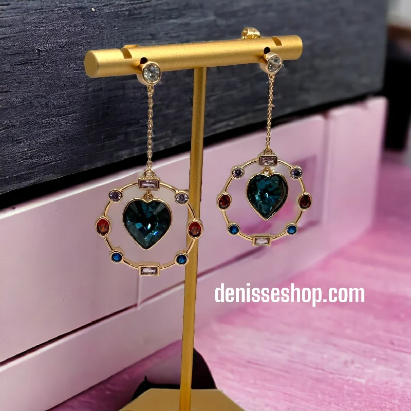 Gorgeous Long Earrings-18K Blue Heart Earrings E231