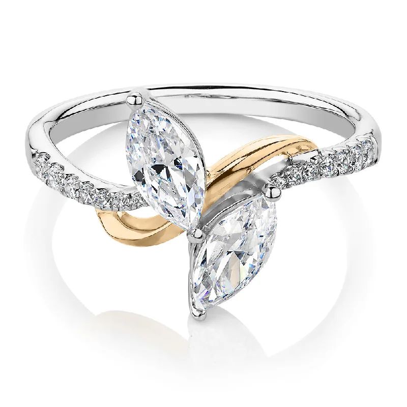 Custom Engagement Rings-Dress ring with 1.06 carats* of diamond simulants in 10 carat yellow and white gold