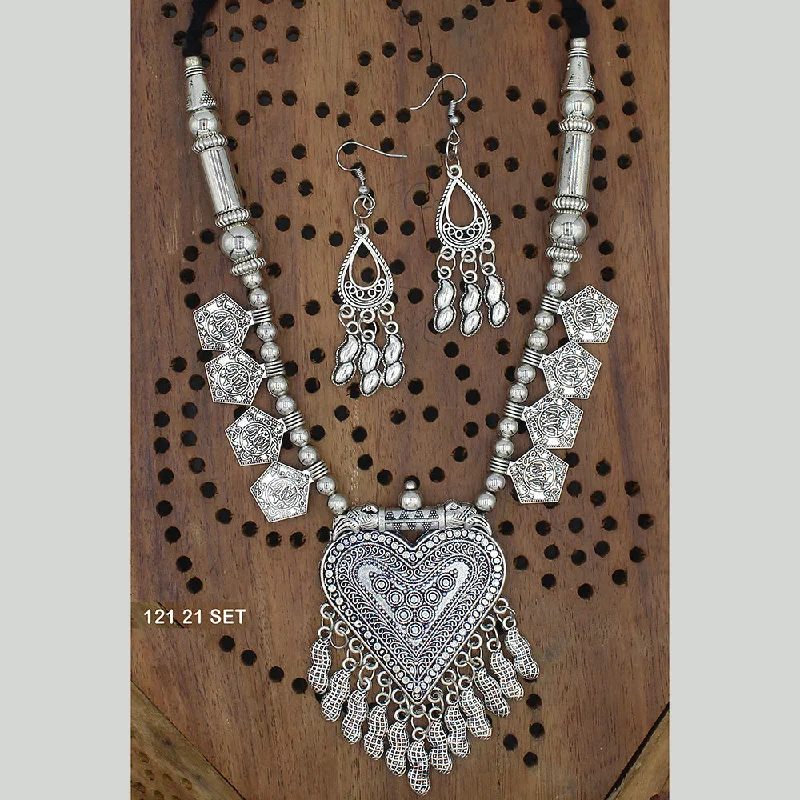 Stylish Chain Necklaces-Mahavir Oxidised Plated Long Necklace Set