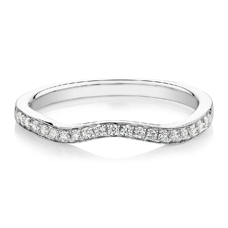 Custom Wedding Rings with Birthstones-Round Brilliant curved wedding or eternity band in 14 carat white gold