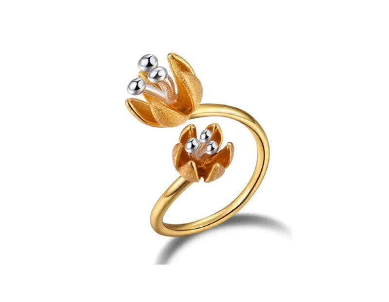 Simple Gold Rings for Women-Fresh Blooming Flower Ring