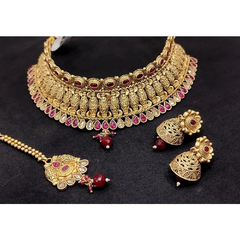 Birthstone Necklaces for Gifts-Akruti Collection Gold Plated Pota Stone Choker Necklace Set