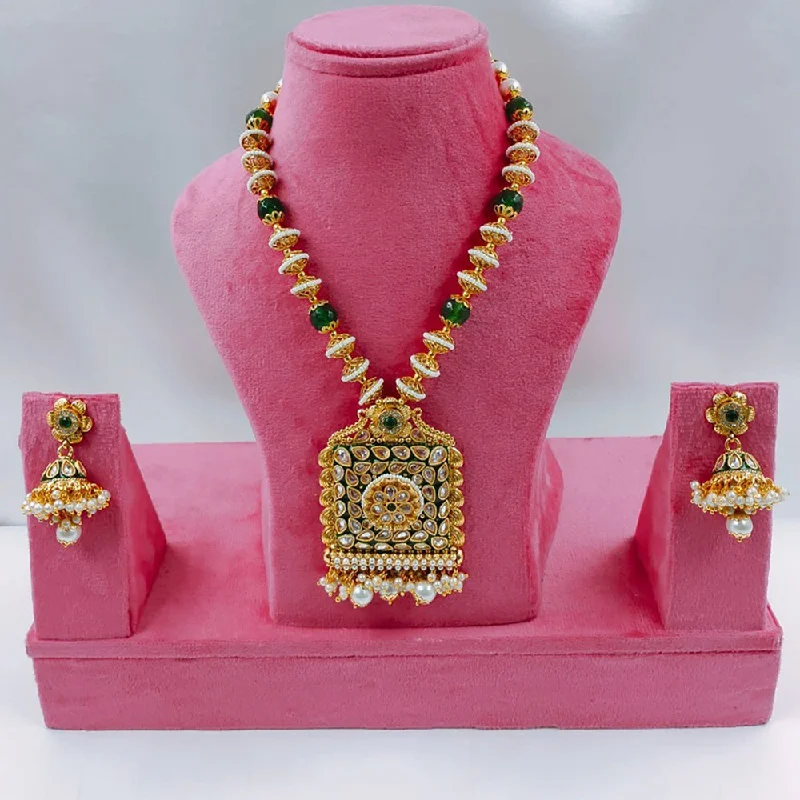 Beautiful Gemstone Necklaces-Akruti Collection Gold Plated Crystal Stone And Pearls Necklace Set