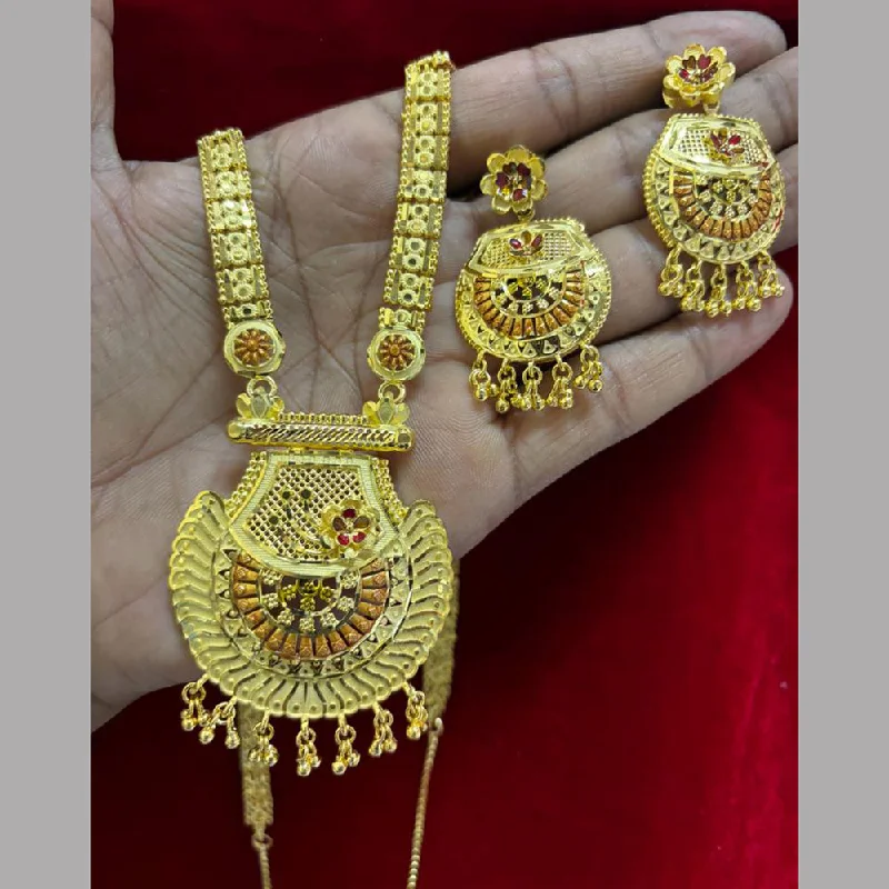 Long Diamond Necklaces-Pari Art Jewellery Forming Gold Long Necklace Set