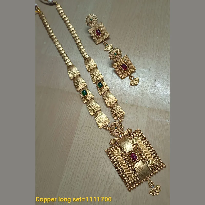 Elegant Wedding Necklaces-Padmawati Bangles Gold Plated Pota Stone Long Necklace Set