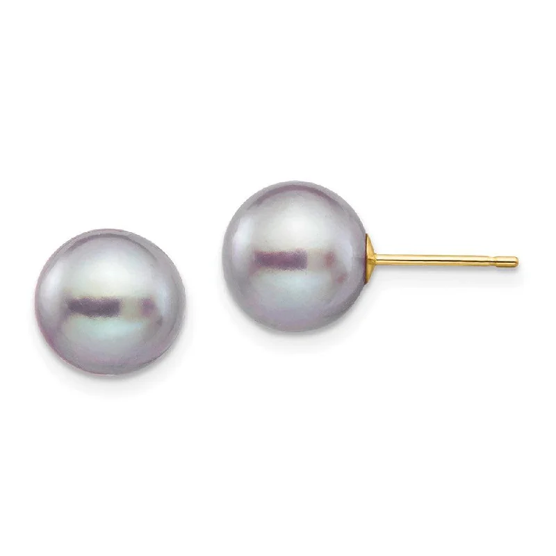 Cheap Fashion Earrings-14k 9-10mm Grey Round Freshwater Cultured Pearl Stud Post Earrings