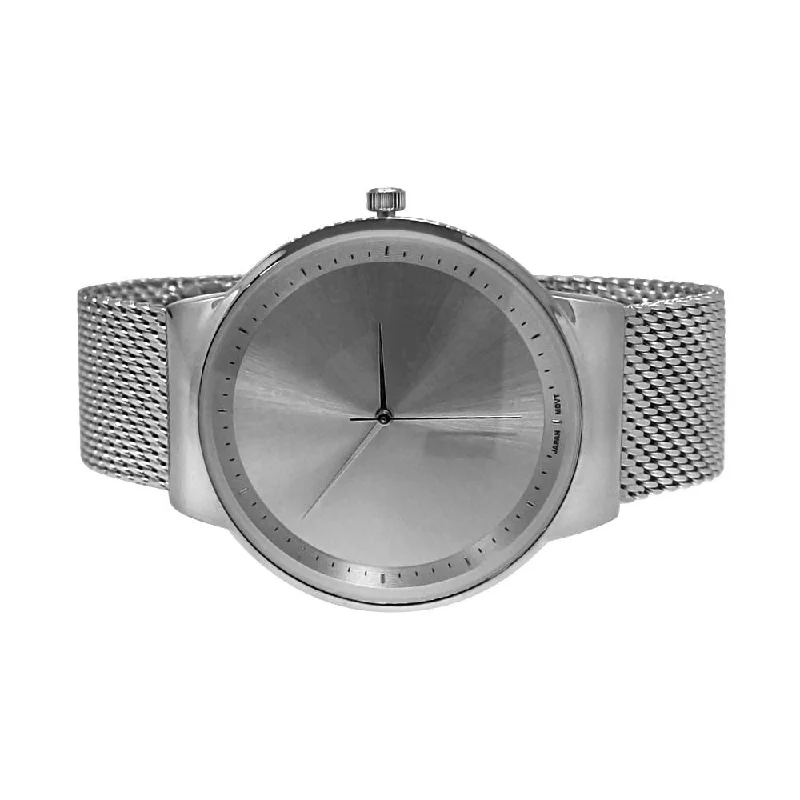 Customizable Silicone Strap Watches-Minimalistic All Silver Mesh Band Watch