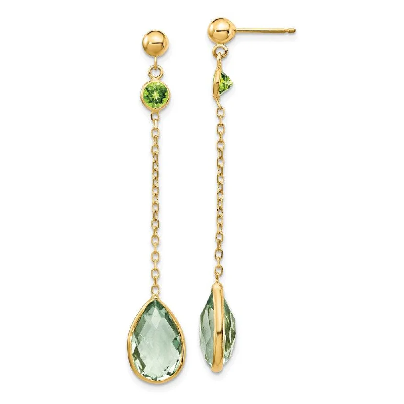 Elegant Silver Hoops-14K Peridot and Green Quartz Post Earrings