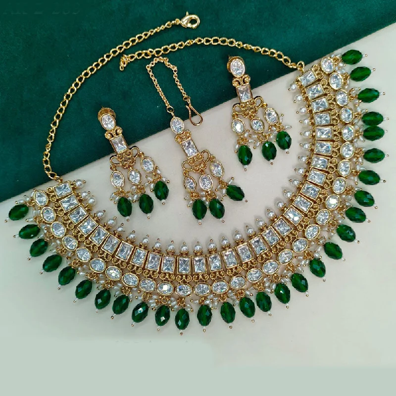 Unique Necklace Designs-Royal Kundan Jewellery Gold Plated Polki Kundan And Beads Necklace Set