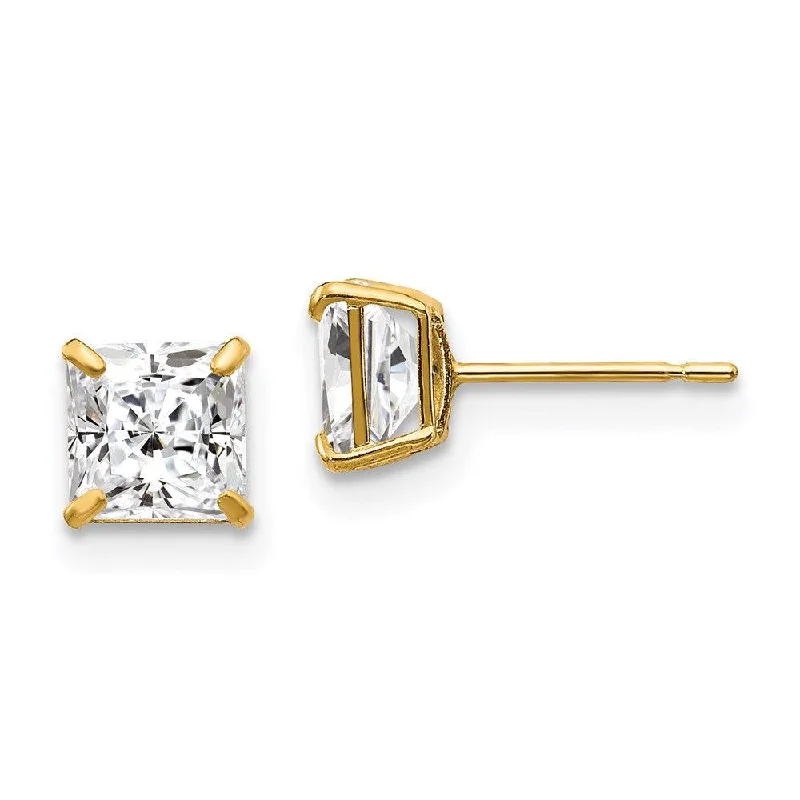 Personalized Gold Earrings-14k 5mm Square CZ Post Earrings