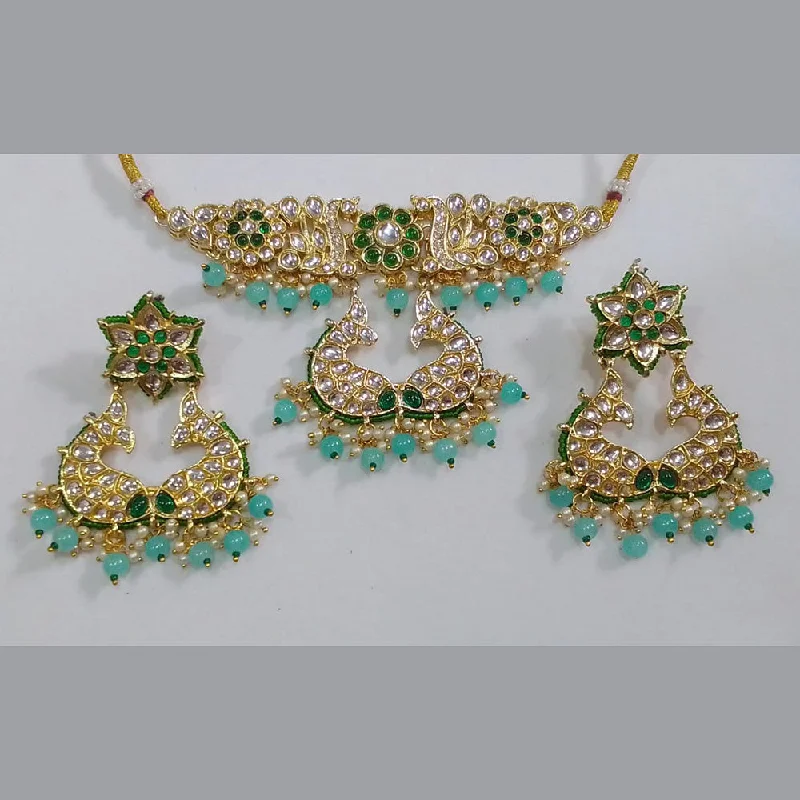 Custom Letter Necklaces-Midas Touch Gold Plated Kundan Stone Choker Necklace Set