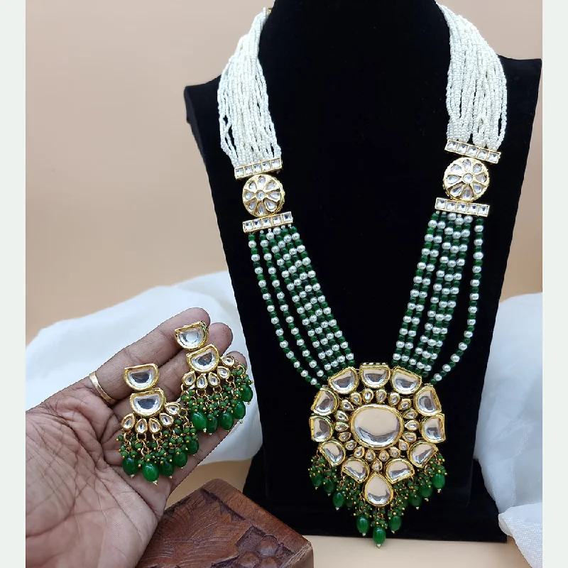 Trendy Silver Necklaces-JCM Gold Plated Kundan and Pearl Necklace Set