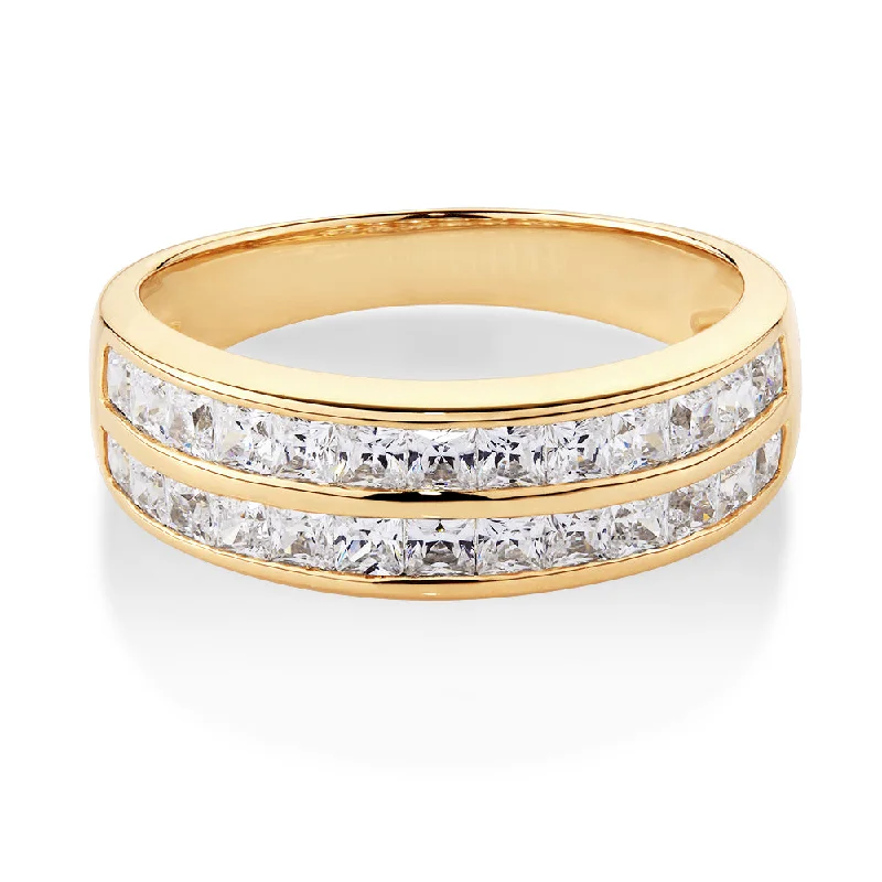 Birthstone Stackable Rings-Wedding or eternity band with 1.56 carats* of diamond simulants in 10 carat yellow gold