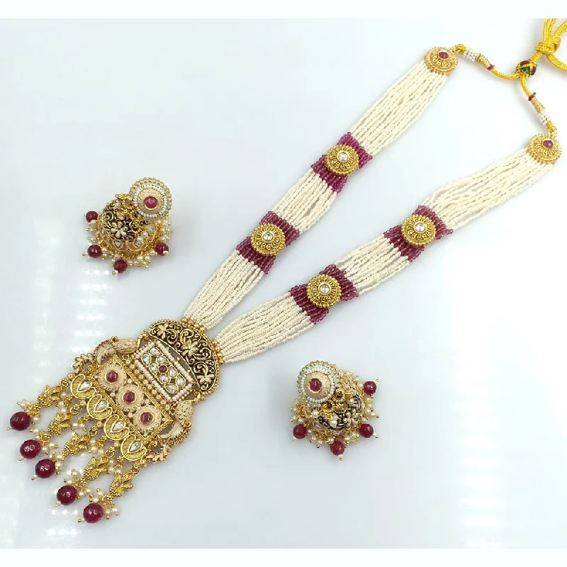 Chunky Bead Necklaces-Rani Sati Jewels Gold Plated Long Necklace Set