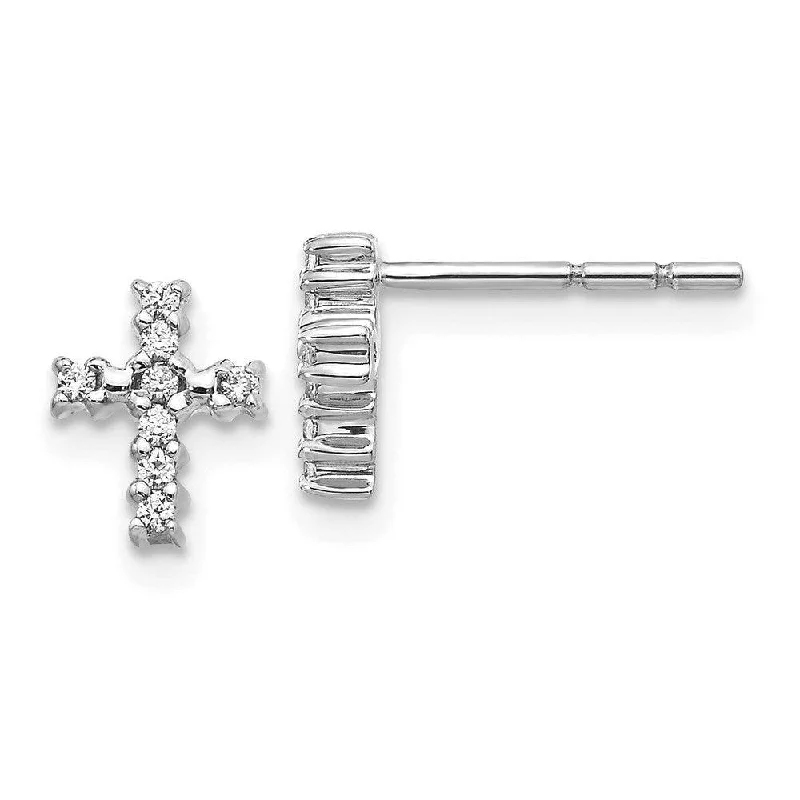 Simple Gemstone Earrings-14K White Gold Polished Diamond Cross Post Earrings