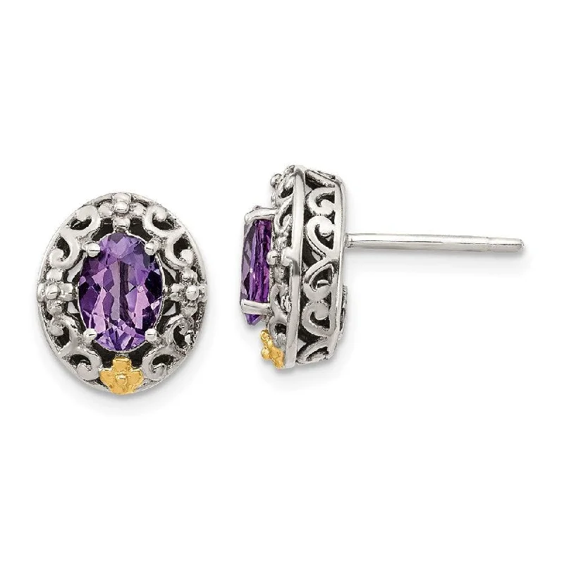 Cute Stud Earrings for Girls-Sterling Silver w/ 14K Accent Amethyst Post Earrings