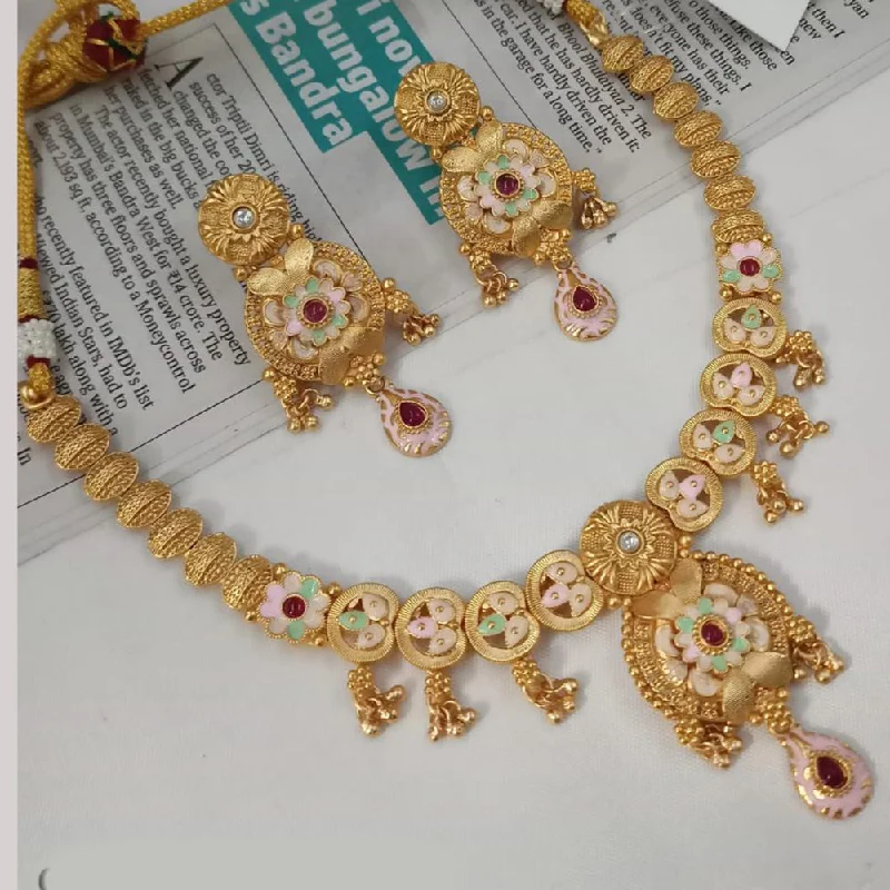 Colorful Stone Necklaces-Padmawati Bangles Gold Plated Pota Stone And Pearls Meenakari Necklace Set