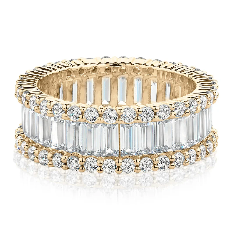 Trendy Gemstone Rings-All-rounder eternity band with 5.4 carats* of diamond simulants in 10 carat yellow gold