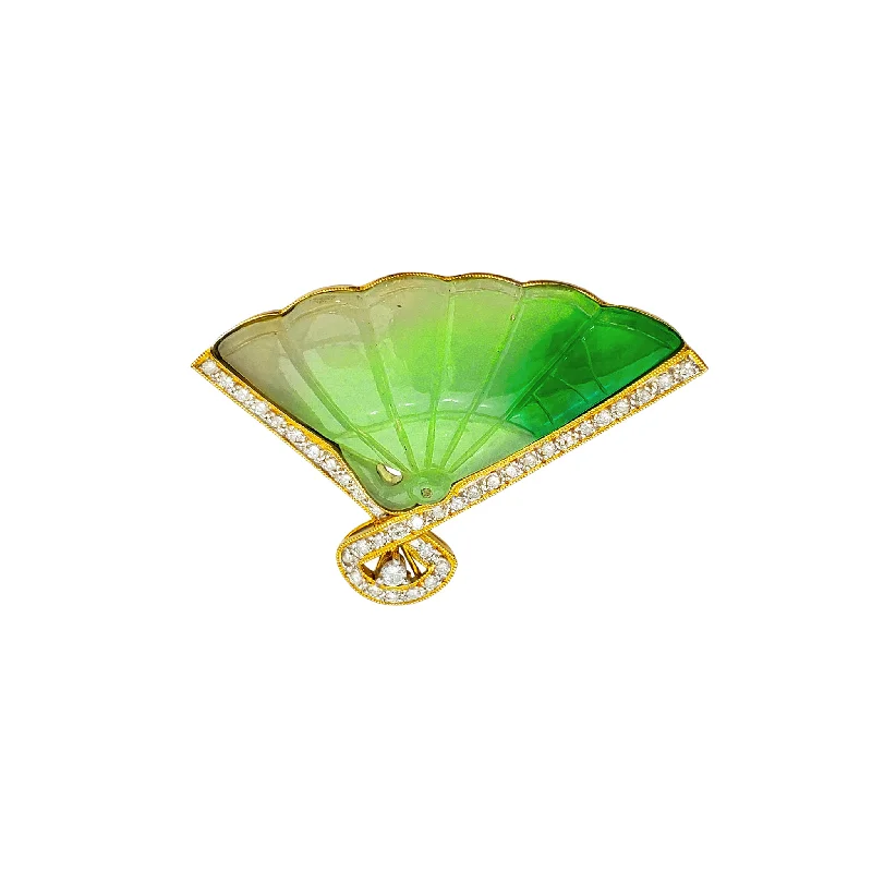 Custom Brooch with Unique Design-Jade Folding Fan Brooch/Pin (18K)