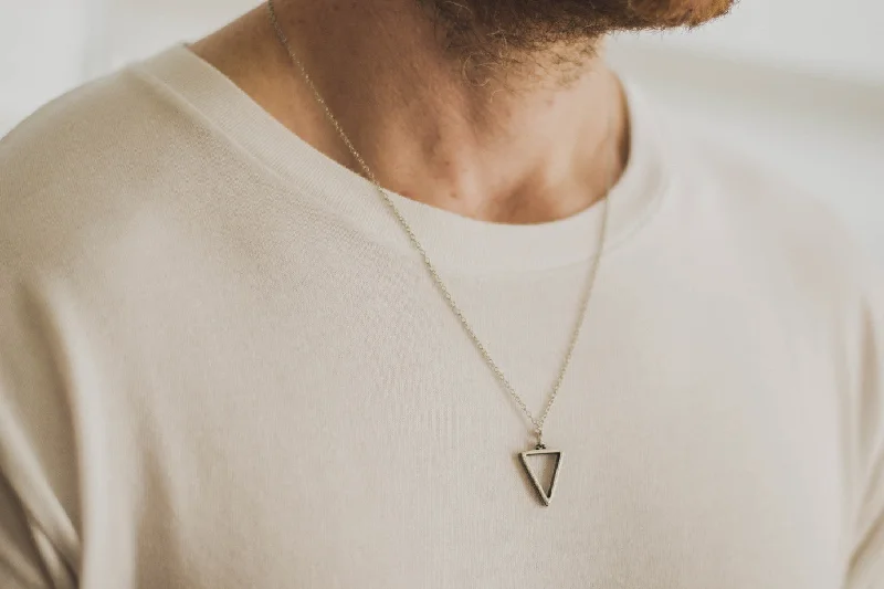 Elegant Sapphire Necklaces-Silver triangle necklace for men, stainless steel chain necklace