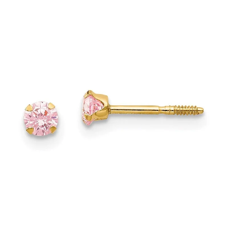 Wedding Party Earrings-Madi K Kid's 14k  3mm Pink CZ Earrings