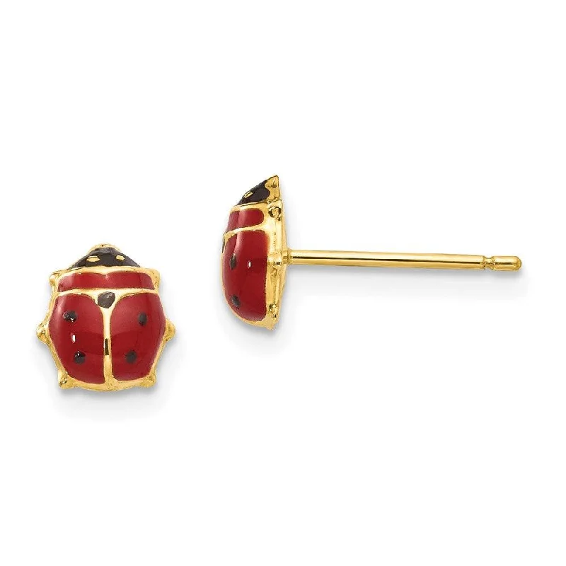 Ethnic Earrings for Women-14k Enameled Ladybug Post Earrings