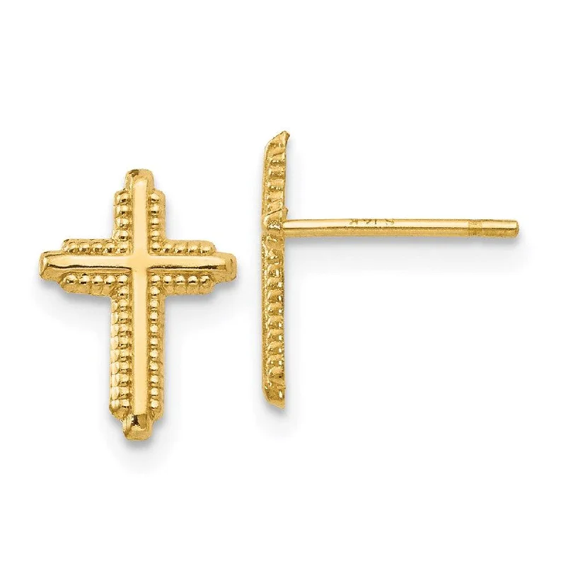 Sparkly Drop Earrings-14K Yellow Gold Polished Cross Post Earrings