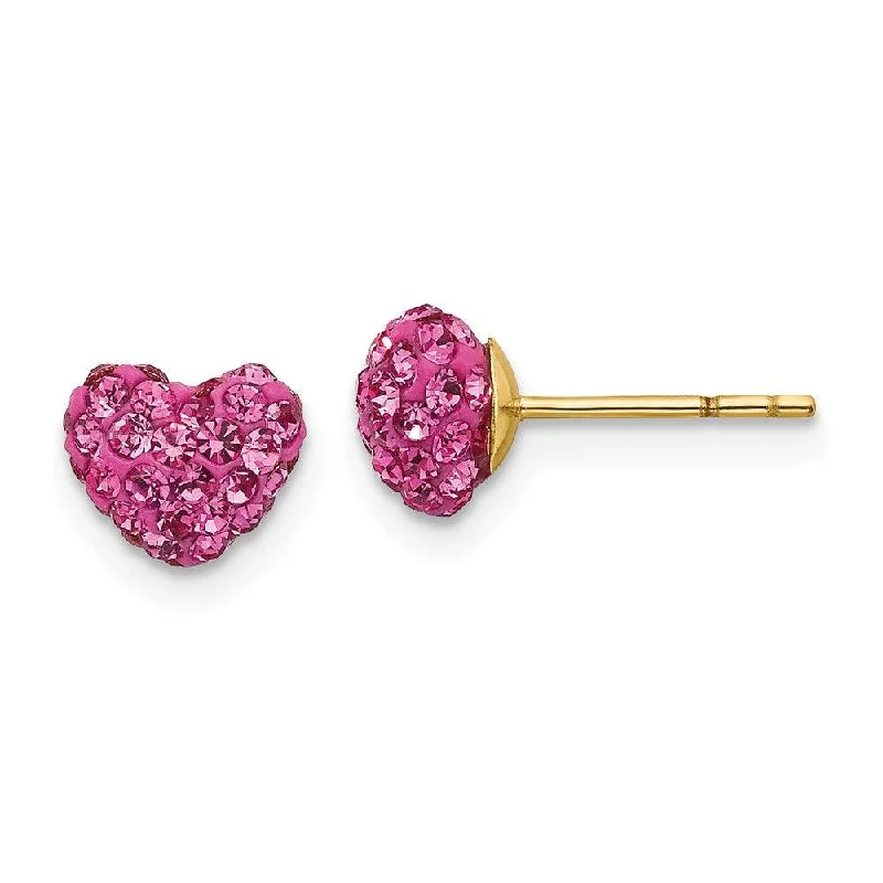 Large Hoop Earrings-Madi K Kid's 14k  Pink Crystal Heart Post Earrings