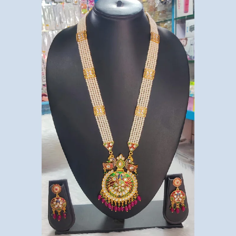 Personalized Friendship Necklaces-Kavita Art Gold Plated Meenakari And Kundan Long Necklace Set