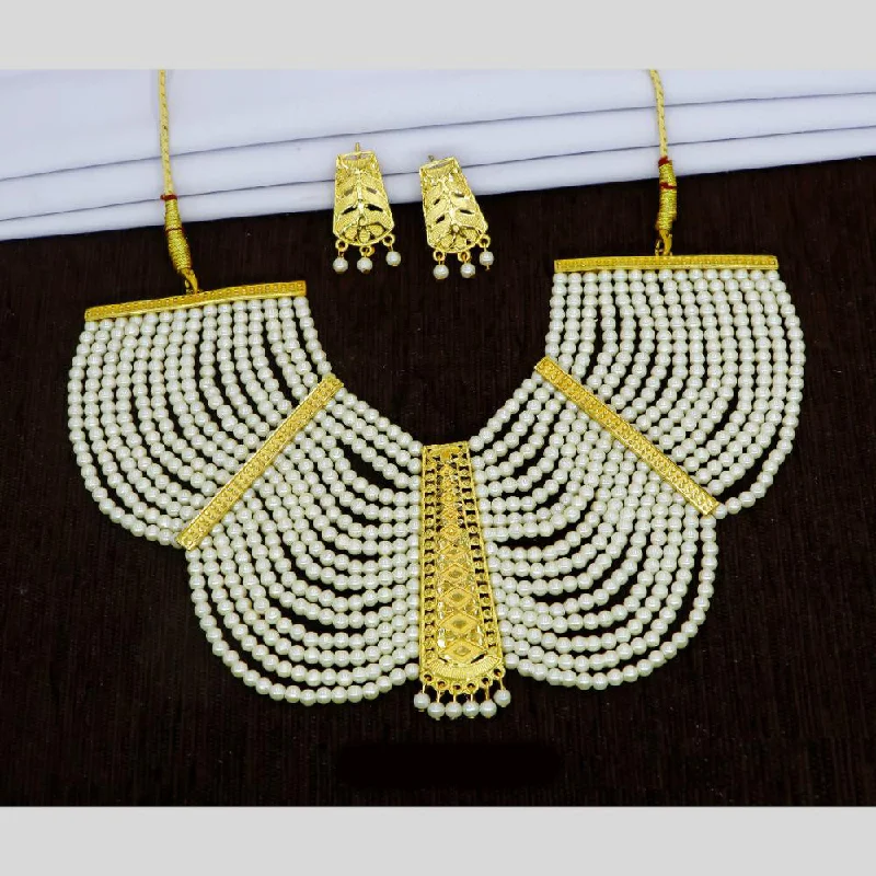 Boho Chic Necklaces-Mahavir Dye Gold Pearl Necklace Set