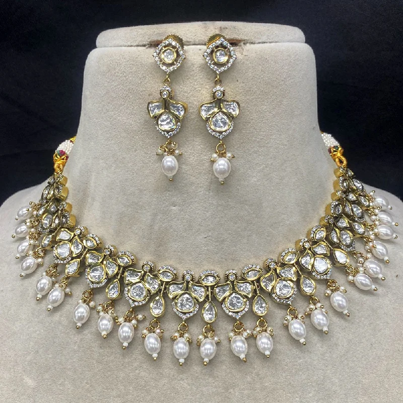 Chunky Statement Necklaces-Amoliya Jewels Brass Polki Kundan Designer Necklace Set