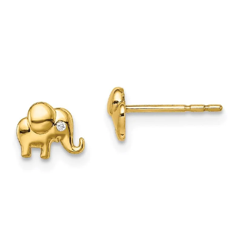 Ethnic Silver Earrings-Madi K Kid's 14k  CZ Accent Elephant Post Earrings