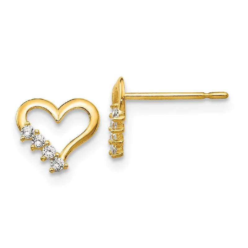 Minimalist Gold Earrings-Madi K Kid's 14k  CZ  Heart Post Earrings