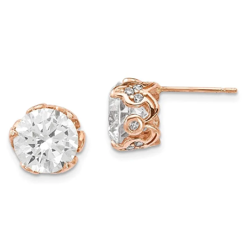 Minimalist Earrings for Everyday-10K Tiara Collection Rose Gold Polished CZ Post Earrings