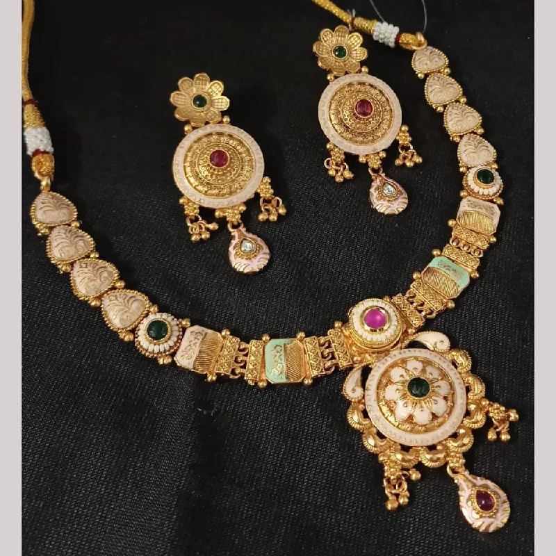 Multi-Layered Gold Necklaces-Padmawati Bangles Gold Plated Pota Stone And Pearls Meenakari Necklace Set