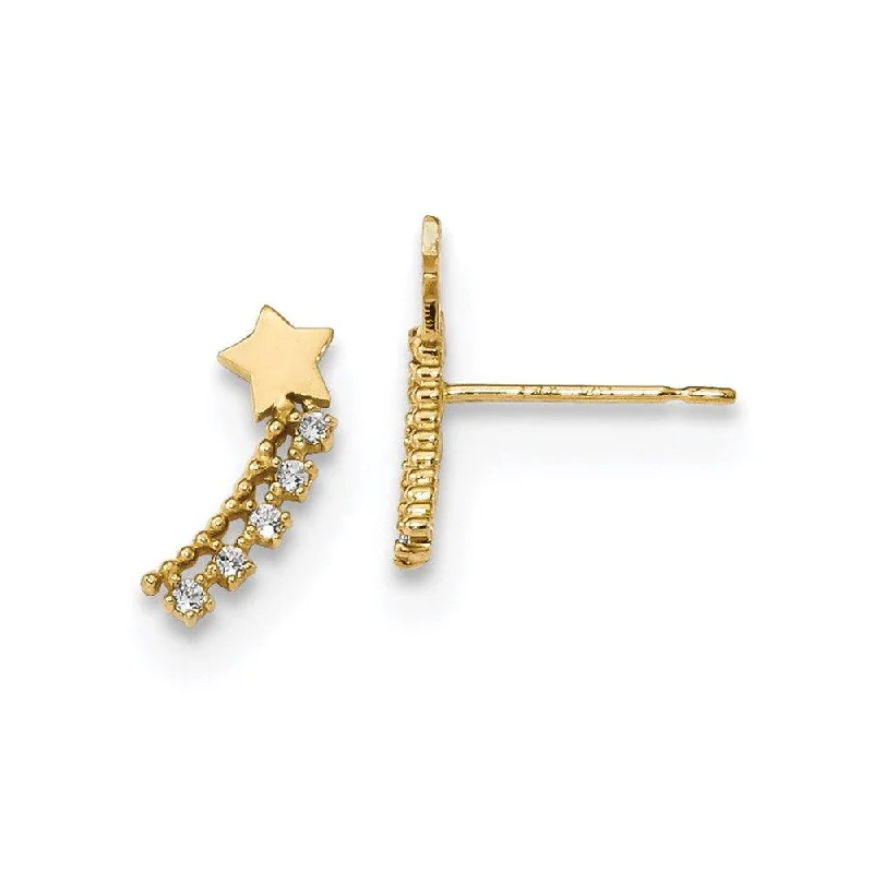 Golden Crystal Earrings-Madi K Kid's 14k   CZ Shooting Star Post Earrings