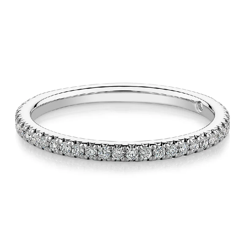 Custom Wedding Rings with Names-Signature Simulant Diamond 0.23 carat* TW round brilliant wedding or eternity band in 14 carat white gold