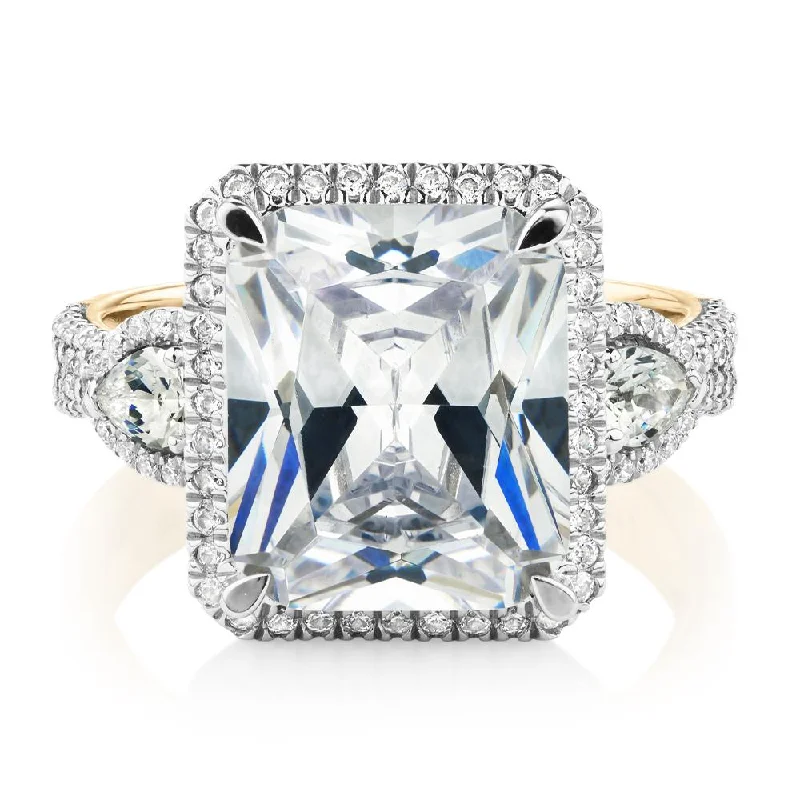 Princess Cut Engagement Rings-Dress ring with 6.93 carats* of diamond simulants in 10 carat yellow and white gold