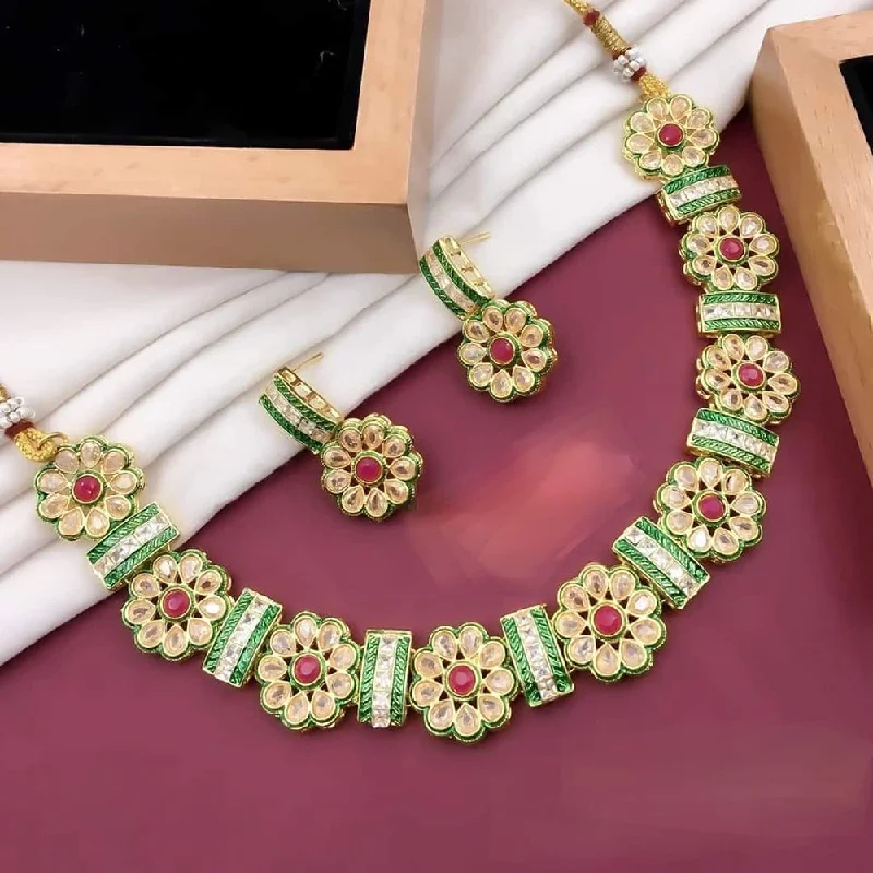 Silver Choker Necklaces-Abhinandan Gold Plated Pota Stone Necklace Set