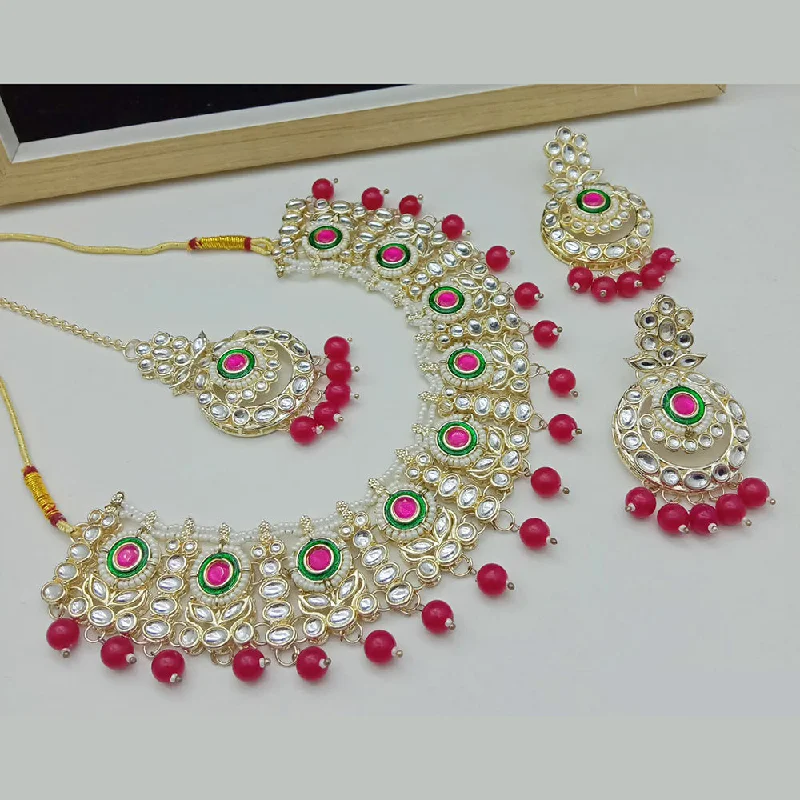 Chunky Chain Necklaces-SP Jewellery Gold Plated Kundan Stone Necklace Set