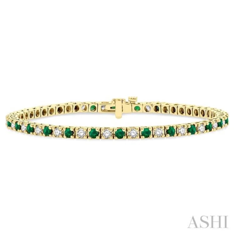 Customizable Leather Bracelets-1 1/2 ctw Square Box Link 2.5MM Emerald and Round Cut Diamond Precious Tennis Bracelet in 14K Yellow Gold