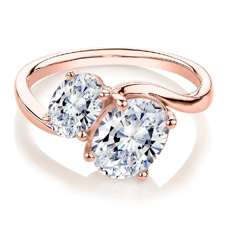 Sterling Silver Engagement Rings-Dress ring with 2.62 carats* of diamond simulants in 10 carat rose gold