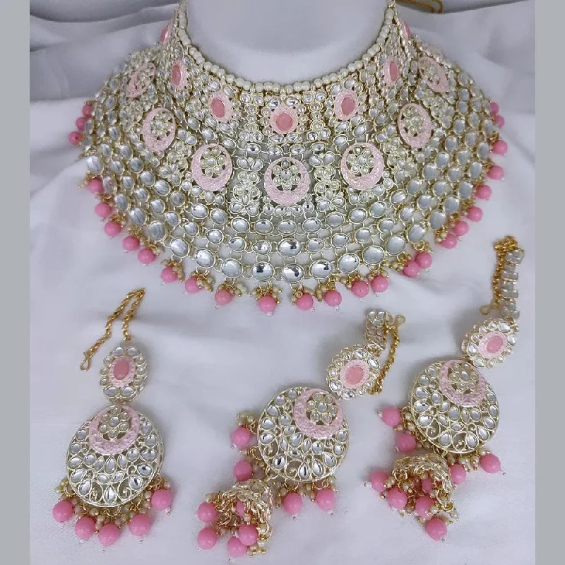 Dainty Pearl Necklaces-Gehana Mahal Gold Plated Kundan Stone Necklace Set