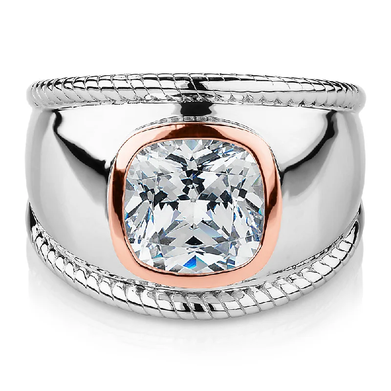 Designer Diamond Rings-Synergy dress ring with 2.43 carats* of diamond simulants in 10 carat rose gold and sterling silver