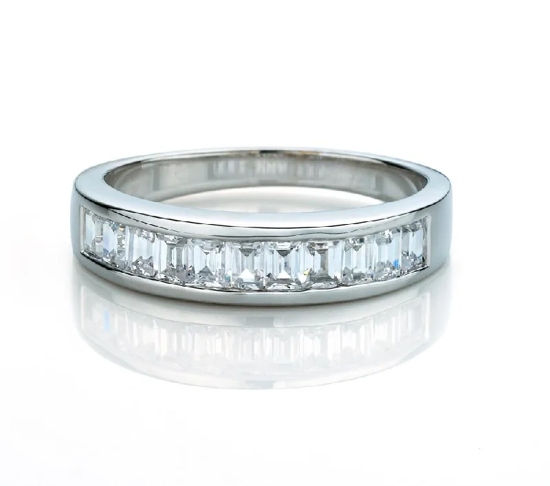 Elegant Gemstone Wedding Rings-Wedding or eternity band with 0.66 carats* of diamond simulants in 14 carat white gold