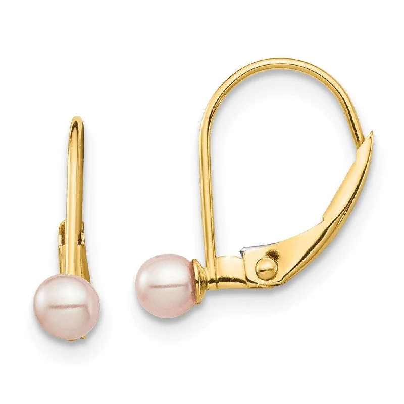 Funky Resin Earrings-Madi K Kid's 14K  3-4mm Pink Round FW Cultured Pearl Leverback Earrings