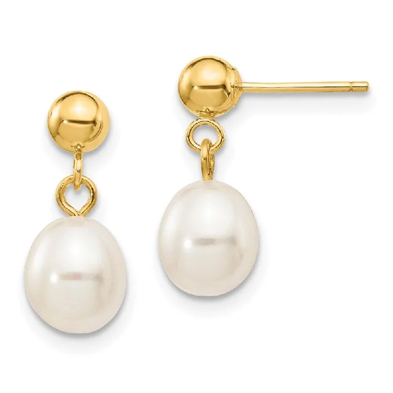 Multi-Strand Earrings-14k 6-7mm White Rice Freshwater Cultured Pearl Dangle Post Earrings