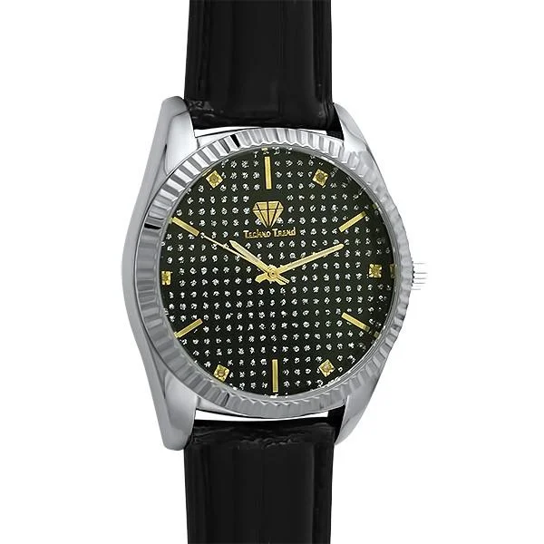 Automatic Watches for Collectors-Diamond Dress Watch Silver Case Black Dial & Leather