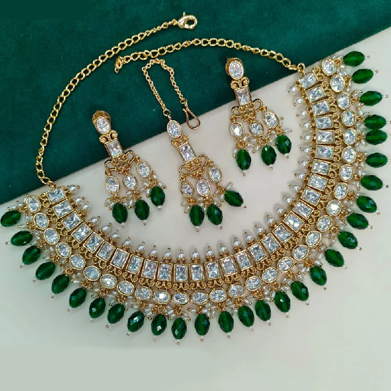 Simple Bead Necklaces-Royal Kundan Jewellery Gold Plated Polki Kundan And Beads Necklace Set