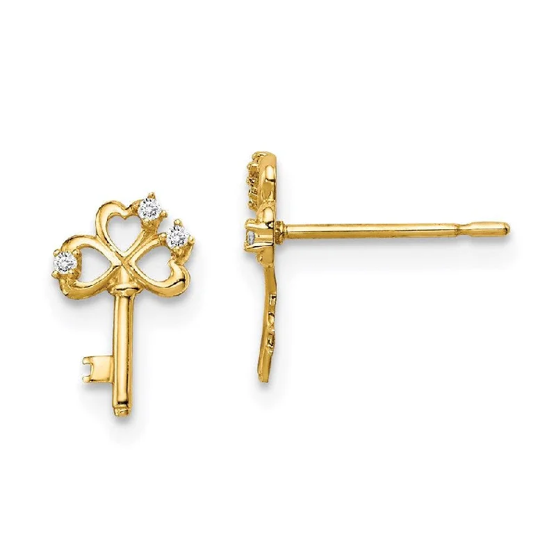 Cute Heart Earrings-Madi K Kid's 14k  CZ Key Post Earrings